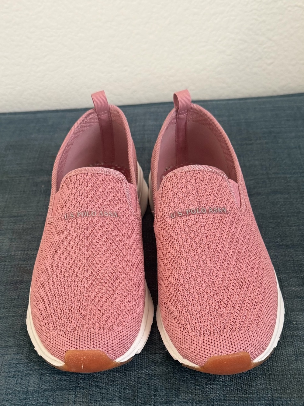 U.S. Polo Assn. Pink Knit Slip-On Sneakers with Tan Toe